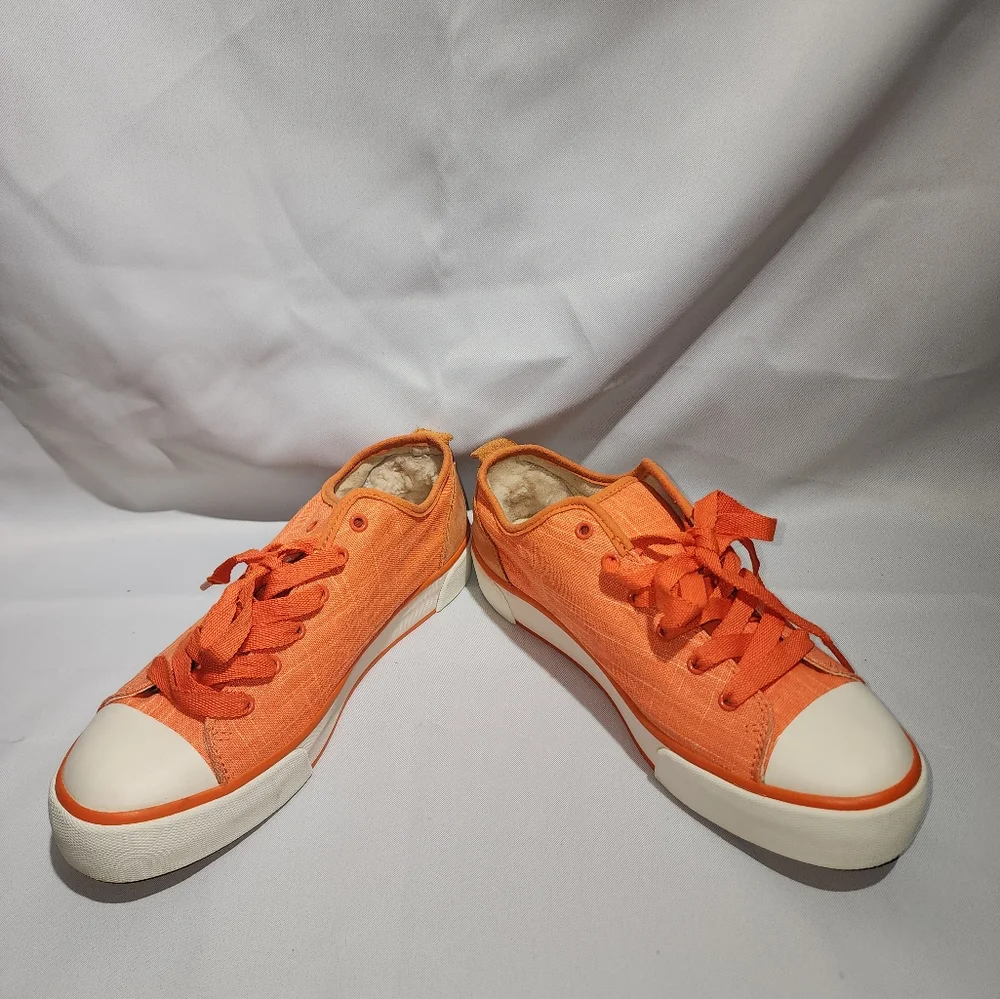 UGG Orange Canvas Lace-Up Low-Top Sneakers with Plush Lining